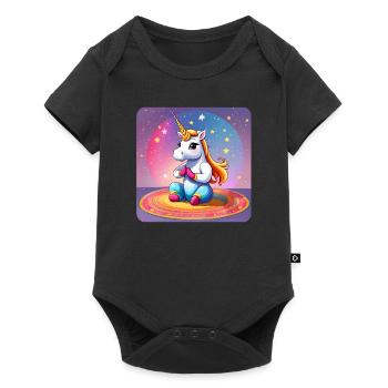 Cute unicorn doing yoga - Baby Premium short-sleeve bodysuit - black - Front