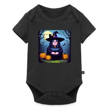 Grosse sorcière avec chat noir et jack-o'-lanterns - Body à manches courtes Premium Bébé - noir - Devant