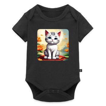 Chat blanc mignon avec des fleurs - Body à manches courtes Premium Bébé - noir - Devant