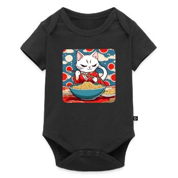 Cute Asian cat and ramen noodles - Baby Premium short-sleeve bodysuit - black - Front