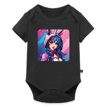 Jolie fille d’anime avec un sweat à capuche licorne - Body à manches courtes Premium Bébé - noir - Devant