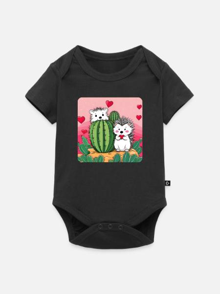 Igel Paar mit Kaktus - Baby Premium Kurzarmbody - Schwarz