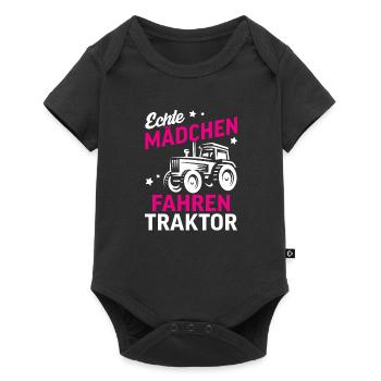 Echte Mädchen fahren Traktor - Baby Premium Kurzarmbody - Schwarz - Vorne