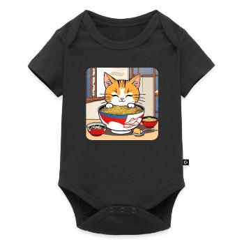 Cute asian cat and ramen noodles - Baby Premium short-sleeve bodysuit - black - Front