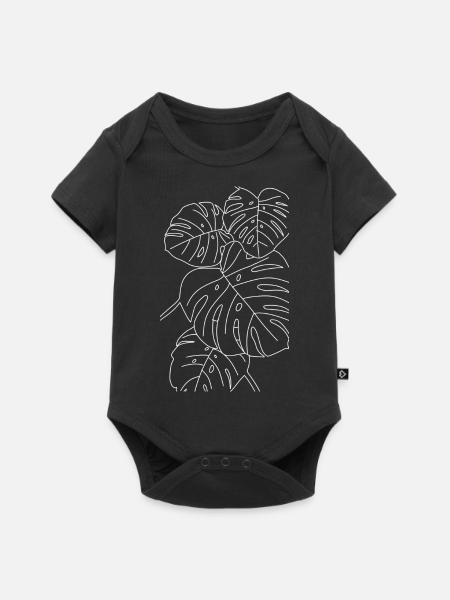 Monstera outline weiß - Baby Premium Kurzarmbody - Schwarz