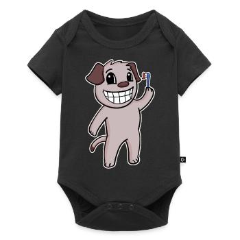 Dog with toothbrush - Baby Premium short-sleeve bodysuit - black - Front