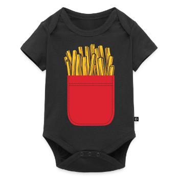 Pommes Frites in Brusttasche Logo Pommes Fritten G - Baby Premium Kurzarmbody - Schwarz - Vorne