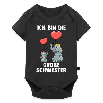 Elefanten Große Schwester - Ich bin Die große - Baby Premium Kurzarmbody - Schwarz - Vorne