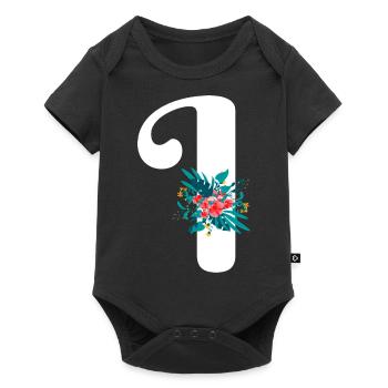 lettre I fleuris - Body à manches courtes Premium Bébé - noir - Devant