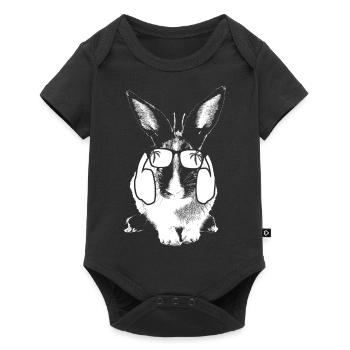 Hase Tierliebhaber Kopfhörer Sonnenbrille Naturfan - Baby Premium Kurzarmbody - Schwarz - Vorne