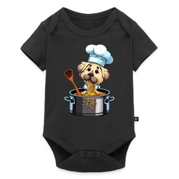 Un chien mignon mange des spaghettis cuit des pâtes - Body à manches courtes Premium Bébé - noir - Devant