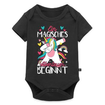 Grundschule Einschulung Schulkind Einhorn - Baby Premium Kurzarmbody - Schwarz - Vorne