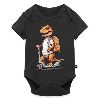 T-Rex Schüler auf Roller Schulanfang Dino Design - Baby Premium Kurzarmbody - Schwarz - Vorne