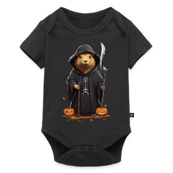 Lustiges Halloween Capybara Sensenmann Design - Baby Premium Kurzarmbody - Schwarz - Vorne