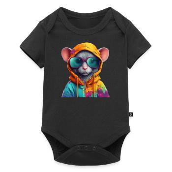 Maus mit Sonnenbrille Bunt Coole Mäuse - Baby Premium Kurzarmbody - Schwarz - Vorne