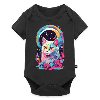 Magische Pastell Goth Katze bei Nacht mit Rosen - Baby Premium Kurzarmbody - Schwarz - Vorne