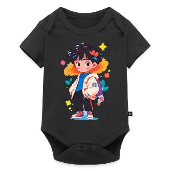 Manga Junge - Baby Premium Kurzarmbody - Schwarz - Vorne
