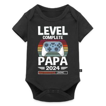 Level Complete Papa 2024 Werdender Vater - Baby Premium Kurzarmbody - Schwarz - Vorne