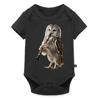 Eule Klarinette - Baby Premium Kurzarmbody - Schwarz - Vorne