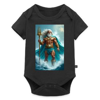 Poseidon, powerful sea god with trident, waves - Baby Premium short-sleeve bodysuit - black - Front