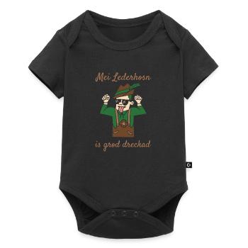 Mei Lederhosn Is Grod Dreckad Lederhose Ersatz - Baby Premium Kurzarmbody - Schwarz - Vorne