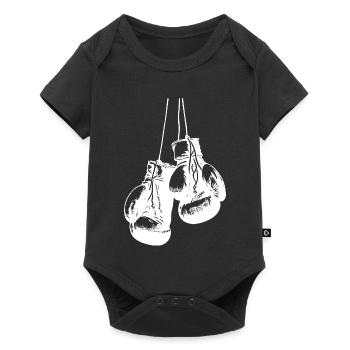 Conception de gants de boxe blancs suspendus. Conception de logo - Body à manches courtes Premium Bébé - noir - Devant