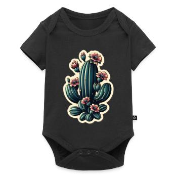 Kaktusblüten im Tattoo-Stil - Baby Premium Kurzarmbody - Schwarz - Vorne