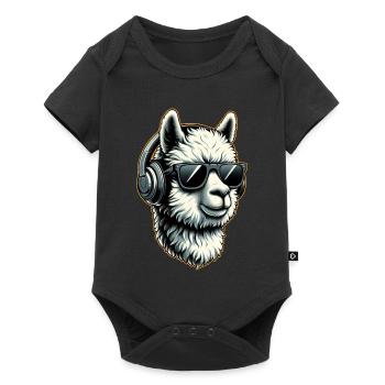 Alpaca llama with headphones and sunglasses - Baby Premium short-sleeve bodysuit - black - Front