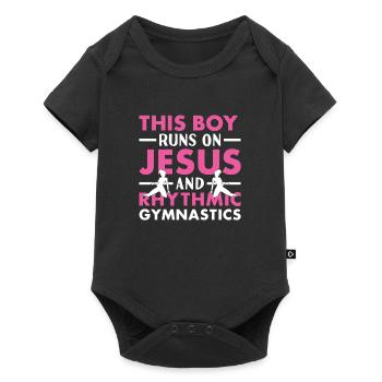 Un garçon gymnaste court sur Jésus et la gymnastique rythmique - Body à manches courtes Premium Bébé - noir - Devant