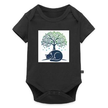 Sleeper cat under tree swirl - Baby Premium short-sleeve bodysuit - black - Front