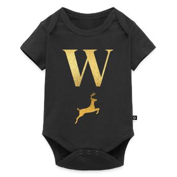 Buchstabe w Goldener Hirsch - Geschenkidee - Baby Premium Kurzarmbody - Schwarz - Vorne