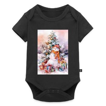Snowman Watercolor Christmas - Baby Premium short-sleeve bodysuit - black - Front