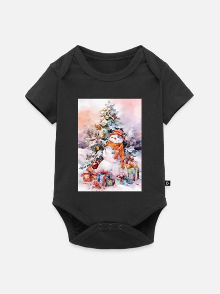 Schneemann-Aquarell Weihnachten - Baby Premium Kurzarmbody - Schwarz