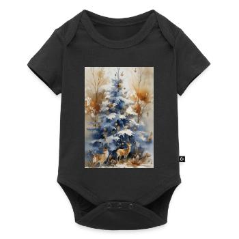 Blue Christmas Tree and Deer - Baby Premium short-sleeve bodysuit - black - Front