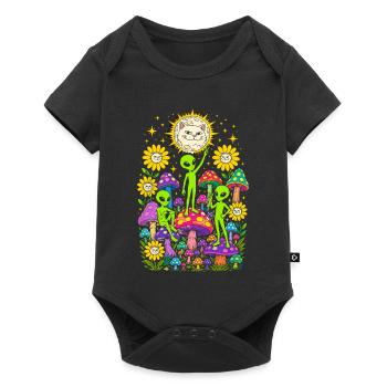 Extraterrestres au clair de lune de la forêt de champignons - Body à manches courtes Premium Bébé - noir - Devant