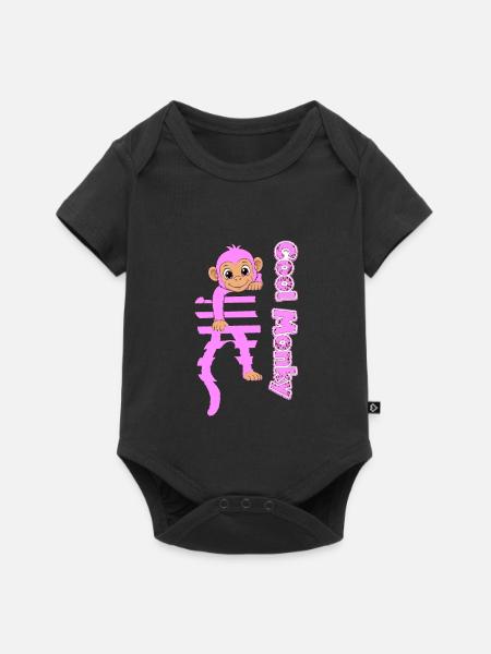 Rosa Affe klettert Glitzer - Baby Premium Kurzarmbody - Schwarz