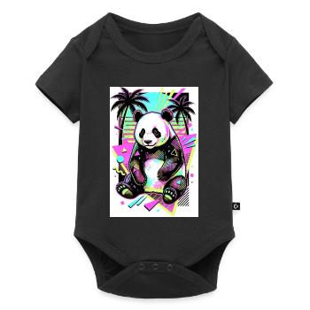 Panda - Baby Premium Kurzarmbody - Schwarz - Vorne