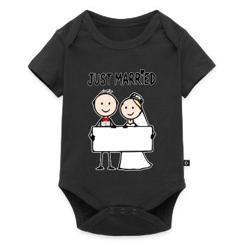 Panneau de dessins animés du couple de mariés - Body à manches courtes Premium Bébé - noir - Devant
