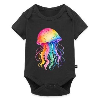 Illustration aquarelle de méduse colorée - Body à manches courtes Premium Bébé - noir - Devant