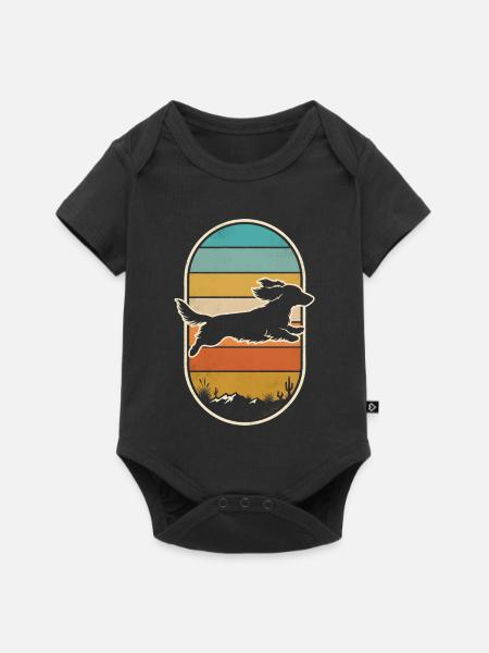 Dackel Springt Sonnenuntergang Retro Jagdhund - Baby Premium Kurzarmbody - Schwarz