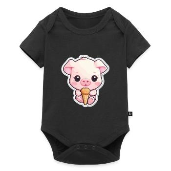 Mignon bébé cochon avec de la crème glacée - Body à manches courtes Premium Bébé - noir - Devant