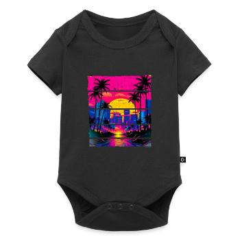Sonnenuntergang 80s 80s Sunset Retro City für - Baby Premium Kurzarmbody - Schwarz - Vorne