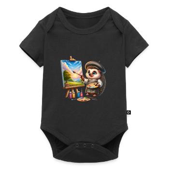 Niedlicher Igel als Maler Künstler - Baby Premium Kurzarmbody - Schwarz - Vorne