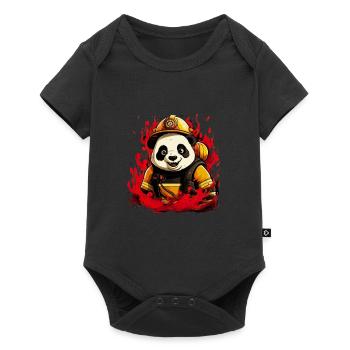 Niedlicher Panda Feuerwehrmann Feuerwehr für - Baby Premium Kurzarmbody - Schwarz - Vorne