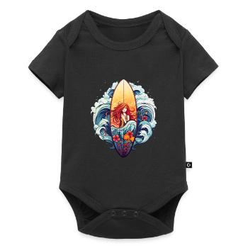 Surfing Adventure Surfer Girl with Board - Baby Premium Kurzarmbody - Schwarz - Vorne