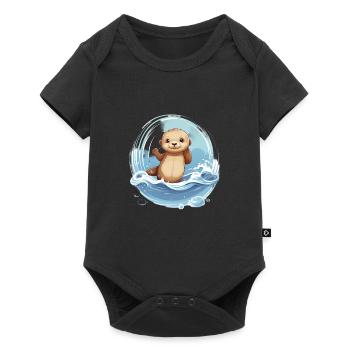Niedlicher Otter für Kinder Tier im Wasser - Baby Premium Kurzarmbody - Schwarz - Vorne
