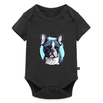 Französische Bulldogge Hund Mops - Baby Premium Kurzarmbody - Schwarz - Vorne