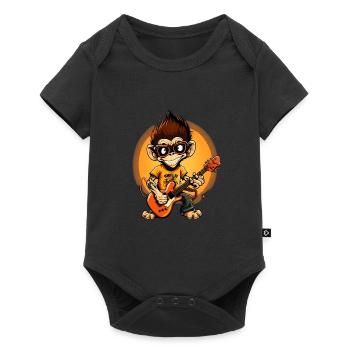 Affe Schimpanse spielt Acousitc Rock Gitarre - Baby Premium Kurzarmbody - Schwarz - Vorne