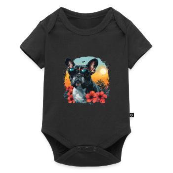 Französische Bulldogge Hund Mops - Baby Premium Kurzarmbody - Schwarz - Vorne
