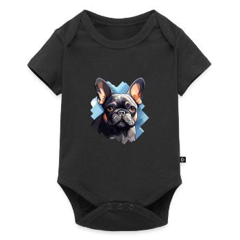 Französische Bulldogge Hund Mops - Baby Premium Kurzarmbody - Schwarz - Vorne